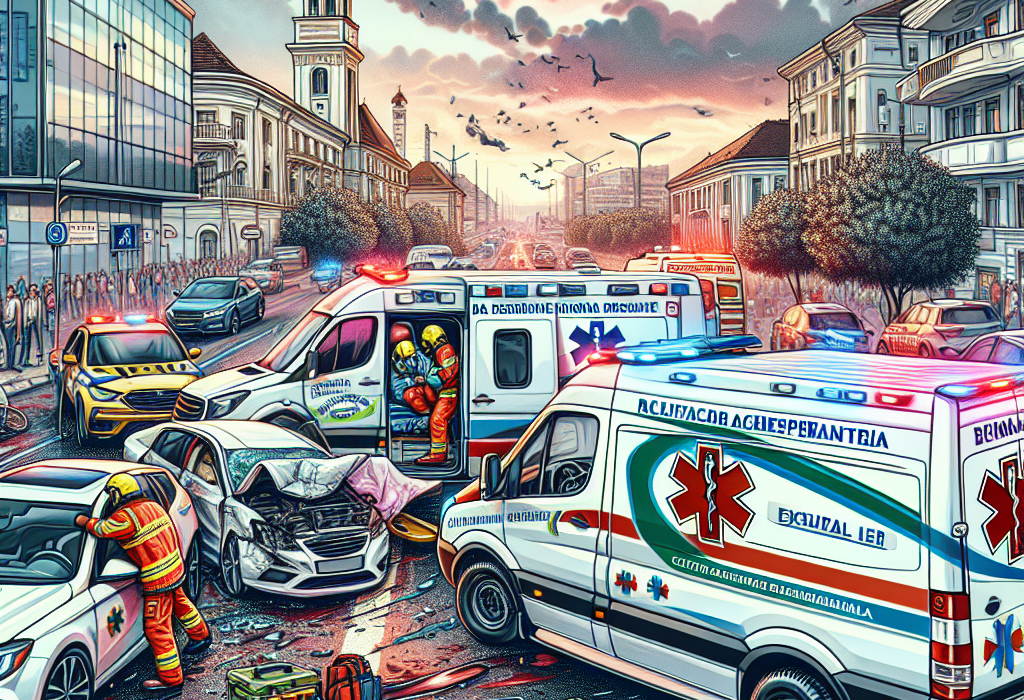 Accident rutier intre ambulanta SMURD si trei autoturisme in Constanta. Trei persoane la spital