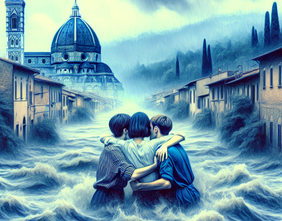 Trei tineri luati de inundatii in Italia filmati imbratisati