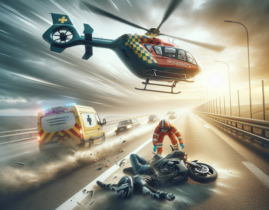 Motociclist ranit grav in accident pe DN1 elicopter SMURD interventie
