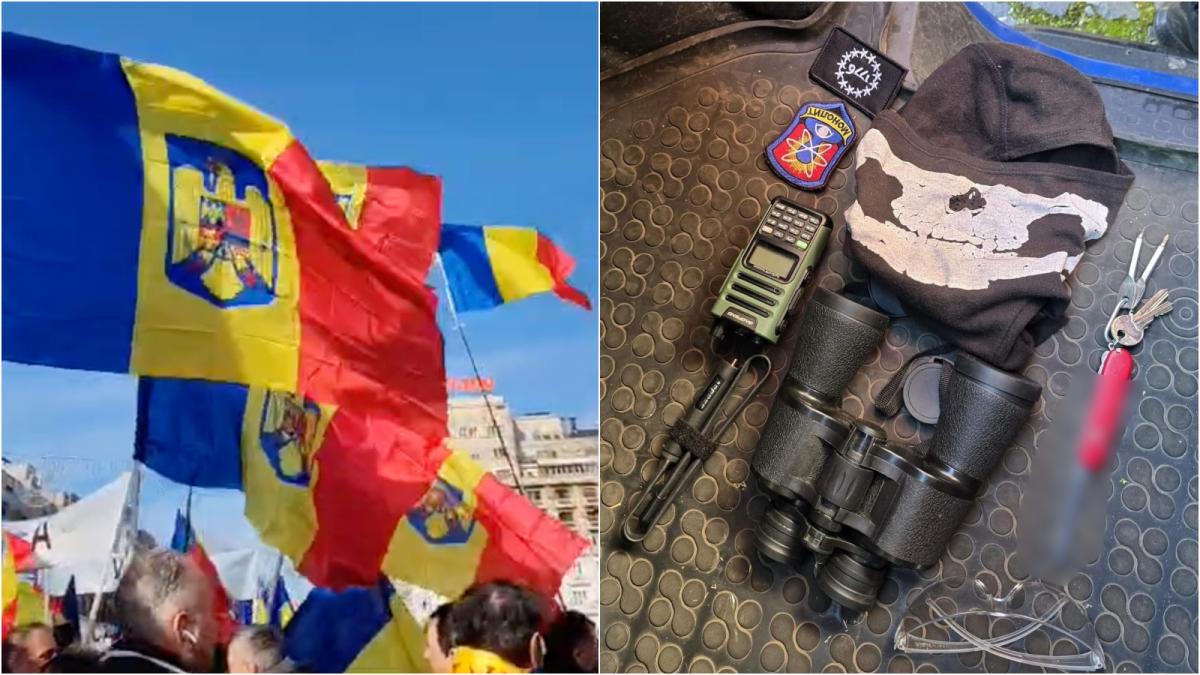 Trei persoane prinse cu cutite droguri si briceag la protestul AUR retinute de jandarmi