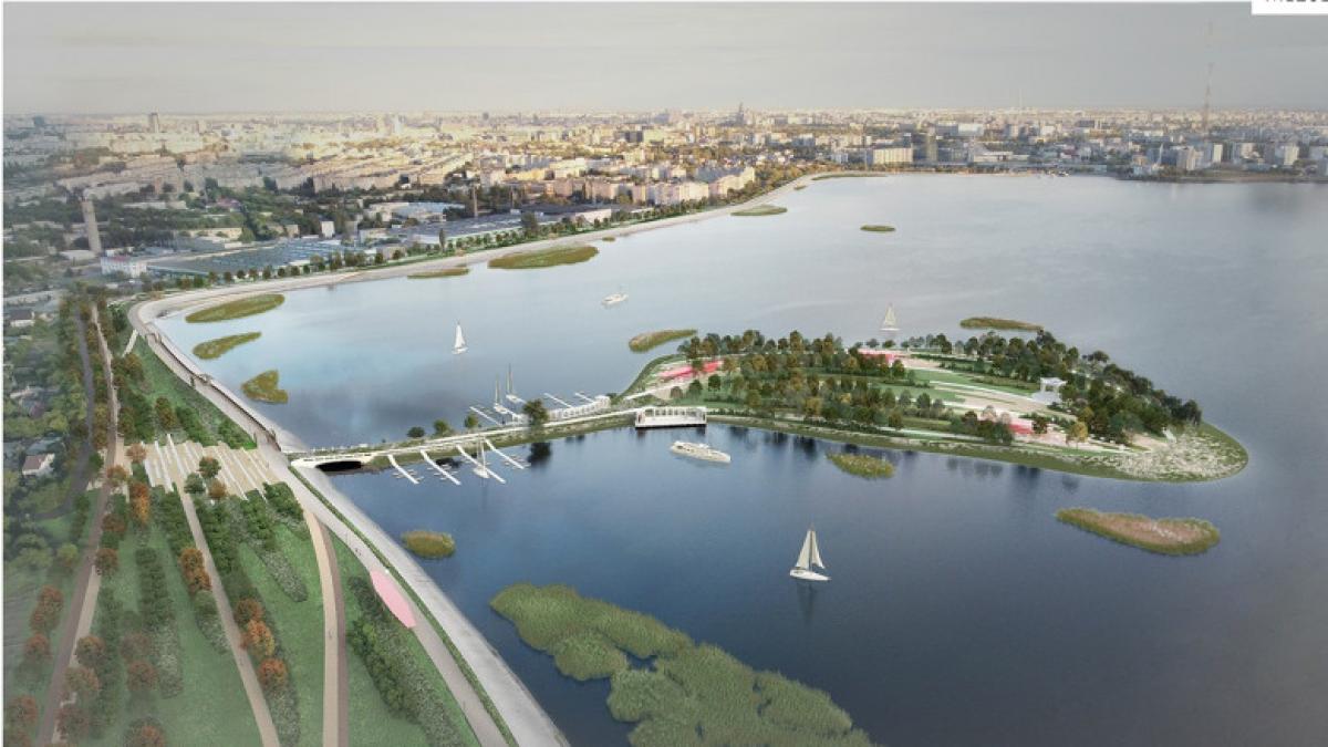 Insula Lacul Morii in reabilitare Plaja insule plutitoare si pontoane pentru sporturi nautice