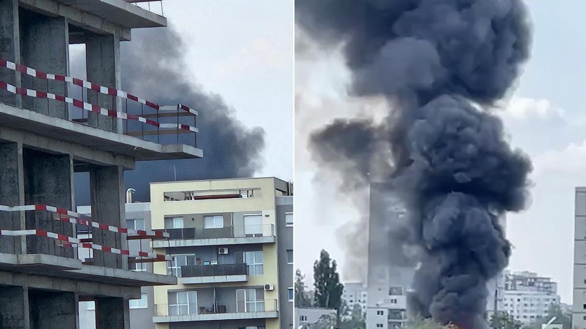 Explozie si incendiu puternic in cartierul Titan Bucuresti